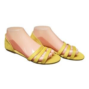 SERRA Yellow Sleek Strappy Suede Flat Closed Back Sandals | Size 7